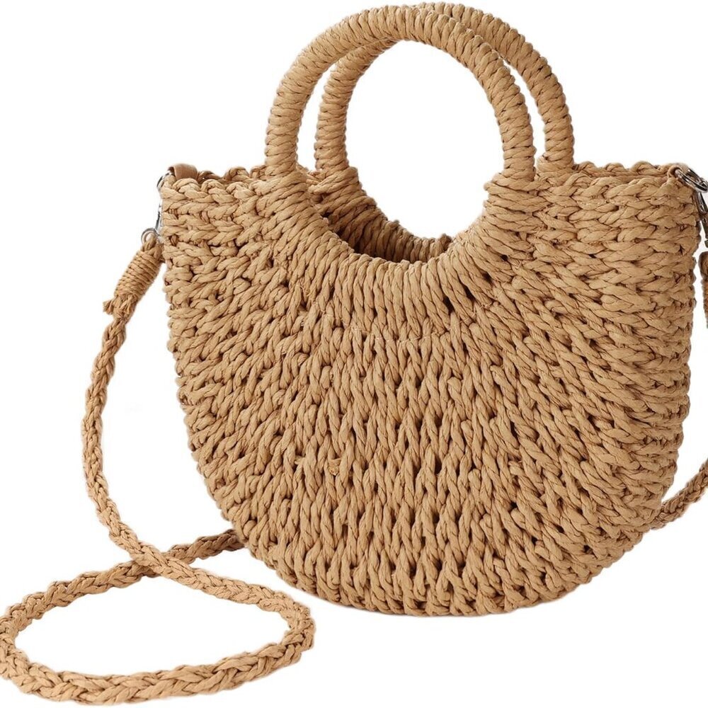 Womens Straw Beach Bag Woven Crossbody Shoulder Satchel Handbag Purse